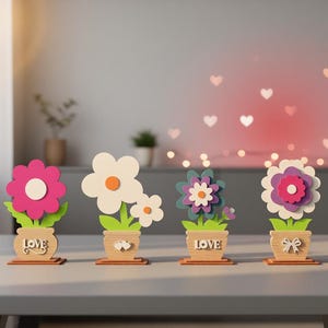 Gelaagde houten bloempot decor SVG, 3D lasergesneden bestand (digitale download)