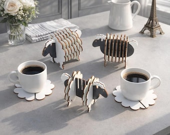 Laser Cut Sheep Coaster Set, 3D Animal Drink Holder Pattern (SVG Download)