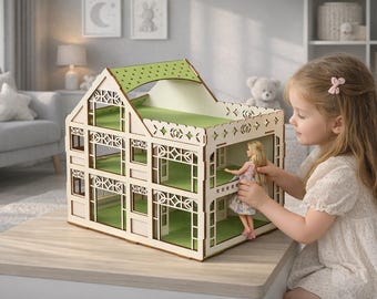 File di taglio SVG per casa delle bambole, progetto di miniatura in legno per laser (download digitale)