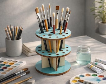 Paint Brush Holder SVG | Laser Cut Artist Desk Organizer (Digital Download)