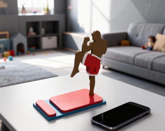 Kickboxer Phone Stand Laser Cut File | Martial Arts Desk Accessory (Digital Download)