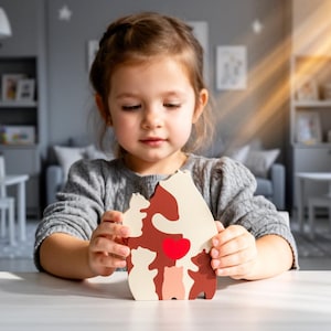 Rompecabezas familiar de osos SVG, archivo de corte láser de animales de madera 3D, decoración para guardería (descarga digital)