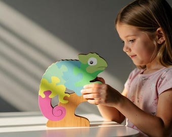 Archivos cortados por láser Rompecabezas Chameleon Proyecto Glowforge Planos CNC Rompecabezas de madera Archivo cortado por láser