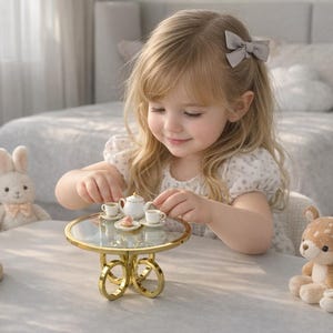 Dollhouse Gold Coffee Table SVG, Miniature Round Tea Table Laser Cut File (Digital Download)