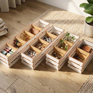 Laser Cut Bundle SVG-Datei Schreibtisch Organizer DXF Plan Holzkiste Vorlage Aufbewahrungsbox Glowforge Dateien Würfel Tablett Vektorplan Kleine Holzkiste