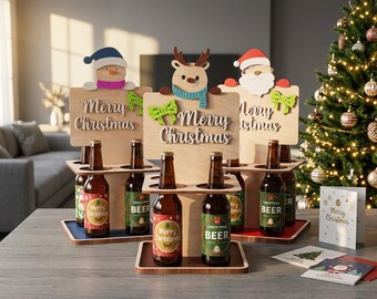 Laser Cut Christmas Wine Box SVG: Wooden Bottle Holder (Digital Files) 6mm.