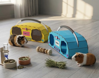 Retro Boombox Guinea Pig House SVG: Laser Cut Plywood Small Animal Hideout (DXF Files)