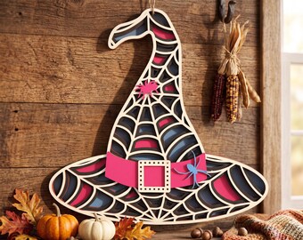 Layered Wood Witch Hat Door Hanger SVG: Halloween Decor (Digital Download)