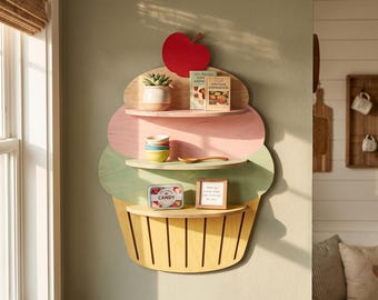Cupcake Wall Shelf SVG File, Kids Room Floating Shelf, Nursery Decor Laser Cut Files (Svg, Dxf, Ai)