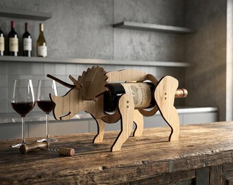 Triceratops Wine Holder Laser Cut File, Dinosaur Wine Rack SVG DXF 6mm (Digital Download)