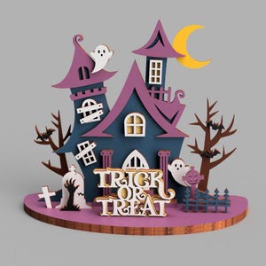 File SVG con taglio laser 3D della casa stregata: decorazioni fai da te per Halloween (download digitale, 2 dimensioni)