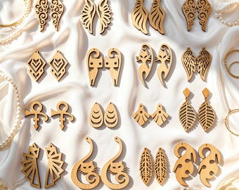 Wooden Earrings Svg Laser Cut File: Engraved Boho Earring SVG Template