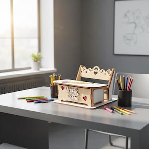 Organizador de escritorio escolar cortado con láser SVG / Portalápices de agradecimiento al profesor (descarga digital)