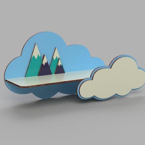 Cloud floating Montessori bookshelf - book rack plan laser cut file svg cnc router template for laser cutting - material 10 mm.