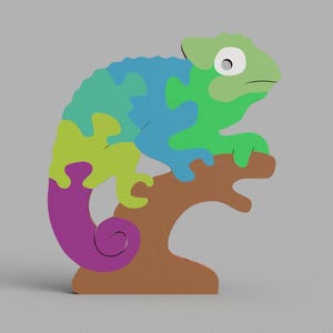 Laser Cut Files Puzzle Chameleon Glowforge project cnc plans Wooden Puzzle lasercut file