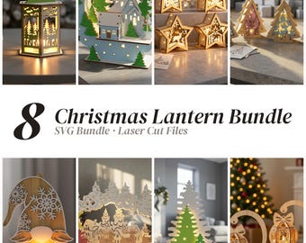 Lot de 8 fichiers SVG de lanternes de Noël, veilleuse lampe étoile Schwibbogen, fichiers laser Glowforge xTool