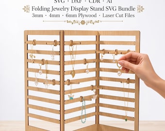 Jewelry Organizer SVG Bundle, 3 Sizes Earring Display Stand, Necklace Holder Pegboard Display, Laser Cut Files Glowforge xTool Gift for Her
