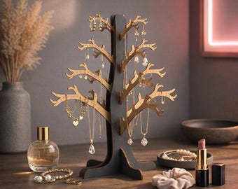 3D Tree Earring Holder Laser Cut File | Jewelry Stand CNC Plan (SVG, DXF)