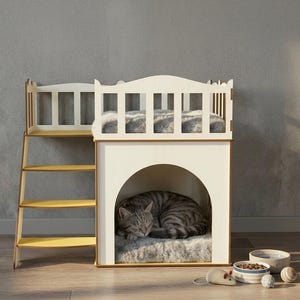 2-Tier Corner Cat House SVG for Glowforge & xTool, Laser Cut Plywood Cat Condo, Cat Tower Bed Furniture Plan with Stairs