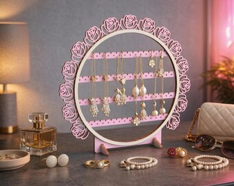 Rose Jewelry Stand Laser Cut File | Floral Earring Holder SVG DXF (Digital Download)