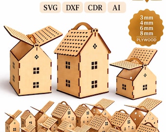 Gingerbread House Boxes SVG Bundle, 240 Sizes, 60 Designs, Opening Lid Gift Box Template, Laser Cut Keepsake Candy Box, Glowforge xTool