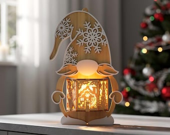 Laser Cut Christmas Gnome Lantern: 3D Candle Holder SVG (Digital Download)