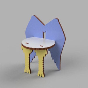 ali di uccello mobili per bambole svg piano sedia casa delle bambole giocattolo file vettoriale SVG DXF ai CDR sgabello modello Glowforge - 4, 6 mm.