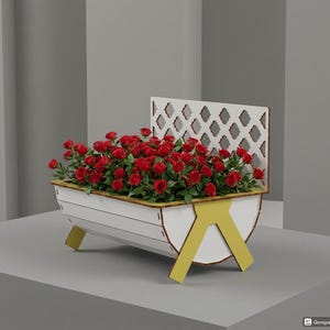 Wooden Planter with Trellis SVG | Glowforge xTool Laser Cut Files | Plant Stand with Legs, Garden Flower Pot