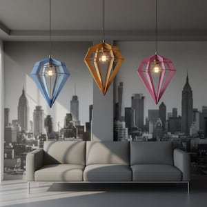 Lámpara colgante de diamante 3D, archivo de corte láser / Lámpara de araña geométrica SVG (descarga digital)