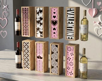 Paquete de archivos SVG para cajas de vino, regalo cortado con láser, regalo para damas de honor en bodas de San Valentín (descarga digital)