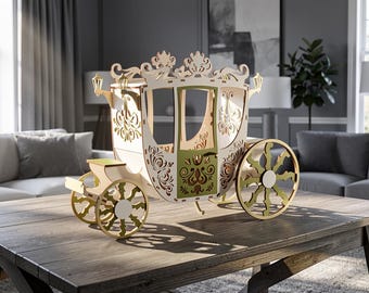 3D prinsessenkoets lasergesneden bestand, Assepoester bruiloftsdecor, plan sieradendoos (digitale download)