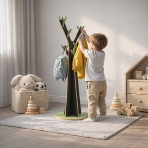 Perchero infantil de árbol SVG cortado con láser: Perchero Montessori de pie para niños pequeños (descarga digital)
