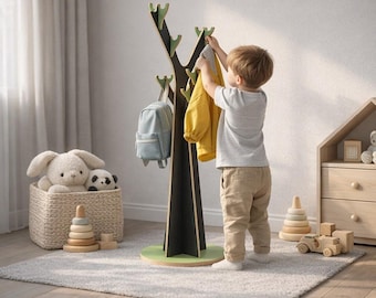 Kids Tree Coat Rack SVG Laser Cut File: Montessori Toddler Standing Hanger (Digital Download)