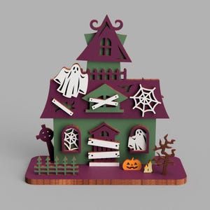 File di taglio laser per la casa stregata di Halloween: decorazioni fai da te in 3D (download digitale, 2 dimensioni)