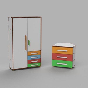 Puppen Kleiderschrank svg cnc pläne puppenhaus miniaturen laser cut pläne möbel modern puppenhaus möbel cncfräser dateien 3, 4, 6 mm.