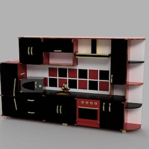 Doll house kitchen cnc plans play kitchen laser cut plans dollhouse kitchen playset 3, 4, 6 mm.