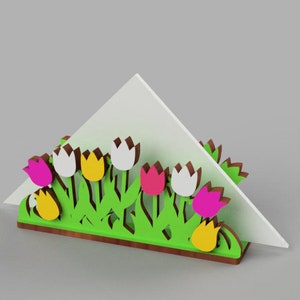 Tulips Flower Napkin Holder Laser Cut Wooden napkin holder svg Digital File 4 mm