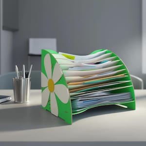A4-blommande skrivbordsorganisatör laserskuren fil – 3D-pappersfack SVG (digital nedladdning)