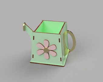 Mini watering can box for flowers vector file dxf svg cdr for CNC laser cut box storage template glowforge - 3, 4, 6 mm.