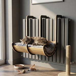 Katze Heizkörper Bett SVG: Laser geschnitten Holz Haustier Möbel Pläne (10 mm Sperrholz)