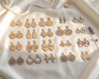 Wooden Earrings Svg Laser Cut File: Engraved Boho Earring SVG Template