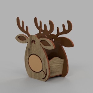 deer New Year box svg laser cnc plan cut file Xmas decoration cdr Christmas tree fir box ai file svg 3.0 mm. 4.0 mm. 6.0 mm.