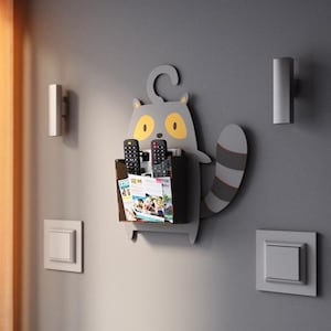 Funny Raccoon Remote Holder Laser Cut File 4 mm (SVG, DXF, PDF)