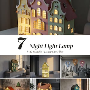 3D Wooden House Night Light Bundle, Diamond Pendant Light SVG, Putz House Laser Cut Files