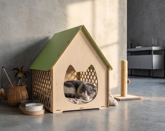 Cat House Laser Cut File, Plywood Pet Bed SVG (Digital Download)