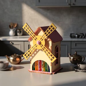 Windmill Tea Bag Organizer, Dutch Tea House Laser Cut, Farmhouse Kitchen Decor (Digital Download)