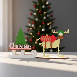 Divertido trineo navideño SVG: Planos de carpintería para soporte de renos (descarga digital)