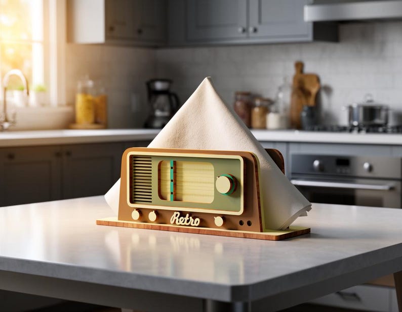 Retro Radio Wooden Napkin Holder Svg: Laser Cut File (SVG, DXF, PDF) image 3