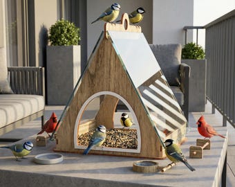 Laser Cut Wooden Bird Feeder SVG File: CNC Birdhouse Plan (3mm Material)