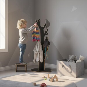 Black Tree Coat Rack – Geometric Plywood Montessori Nursery Décor (Digital File)
